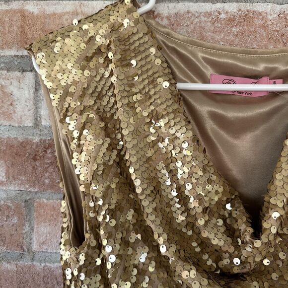 NWT Eliza J Gold Sequin Cocktail Draped Neck Party Dress Size 6 - Picture 11 of 12
